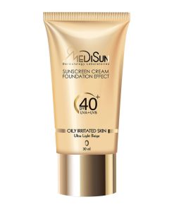 ضد آفتاب کرم‌پودری SPF40 رنگی مناسب پوست حساس و چرب برند مدیسان